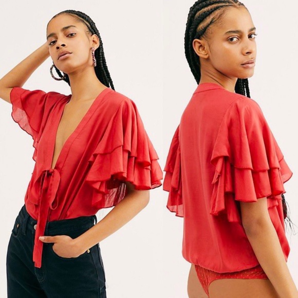 🌟 HP NWT Free People Call me Later Red Bodysuit